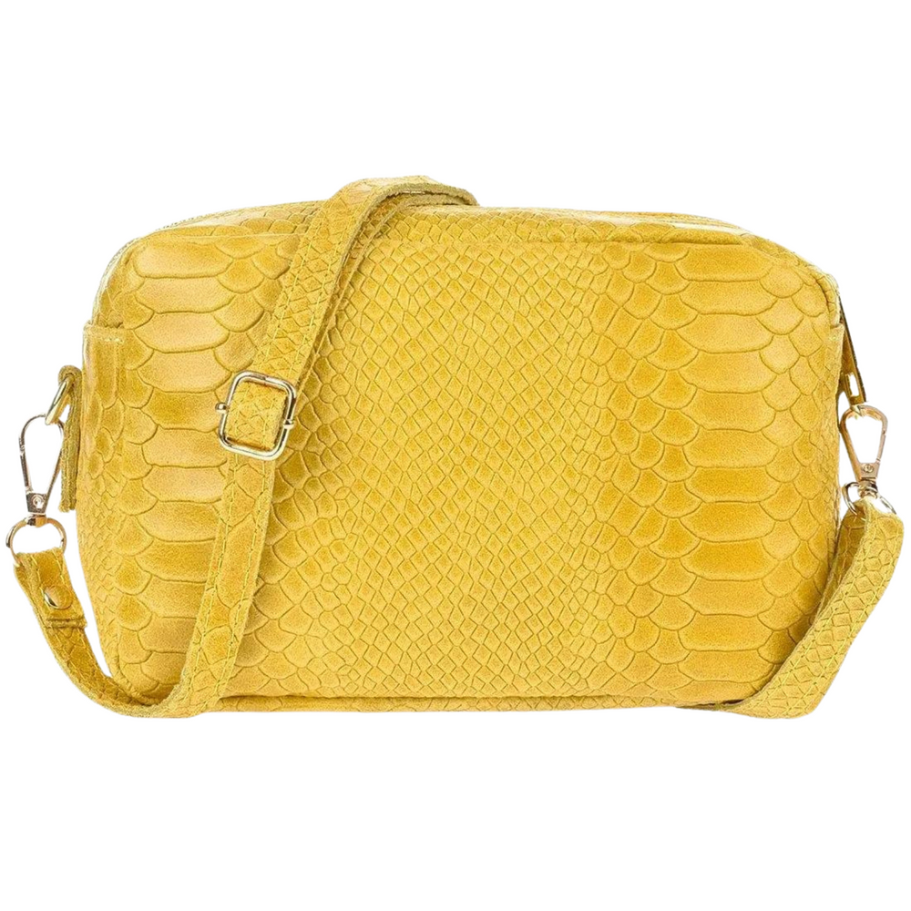 Borsa in vera Pelle "Mystique" - Pochette doppio scomparto Stampa "Pitonata"- Colore Giallo