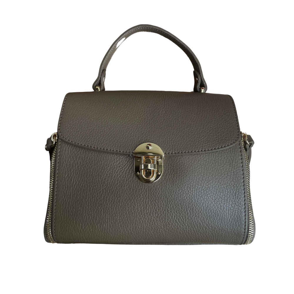 Borsa in vera Pelle "Giulia" - Pelle martellata struttura rigida - Colore Taupe