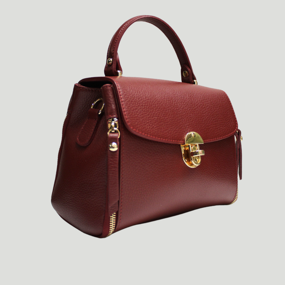 Borsa in vera Pelle "Giulia" - Pelle martellata struttura rigida - Colore Bordeaux