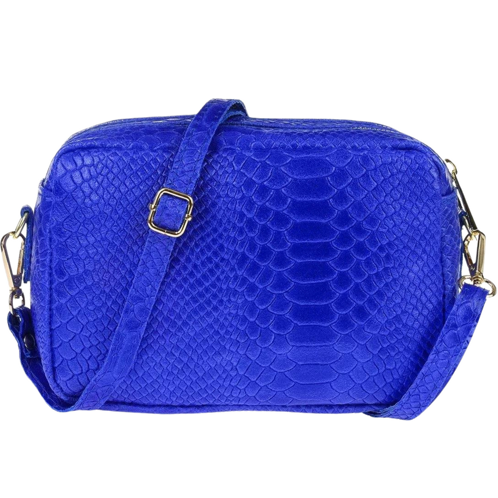 Borsa in vera Pelle "Mystique" - Pochette doppio scomparto Stampa "Pitonata"- Colore Blu