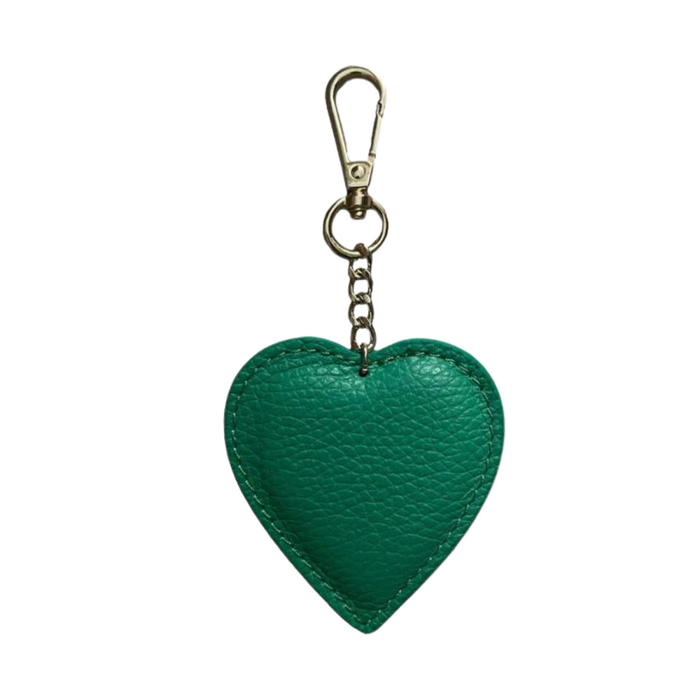 Portachiavi "Cuore" in vera pelle - Chiusura con Moschettone - Colore Verde