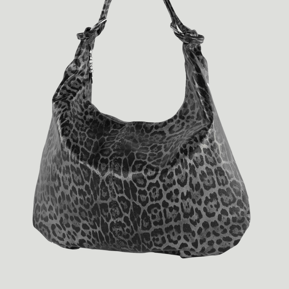 Borsa in vera Pelle "Eden" Borsa a tracolla pelle martellata - Stile Animalier Argento