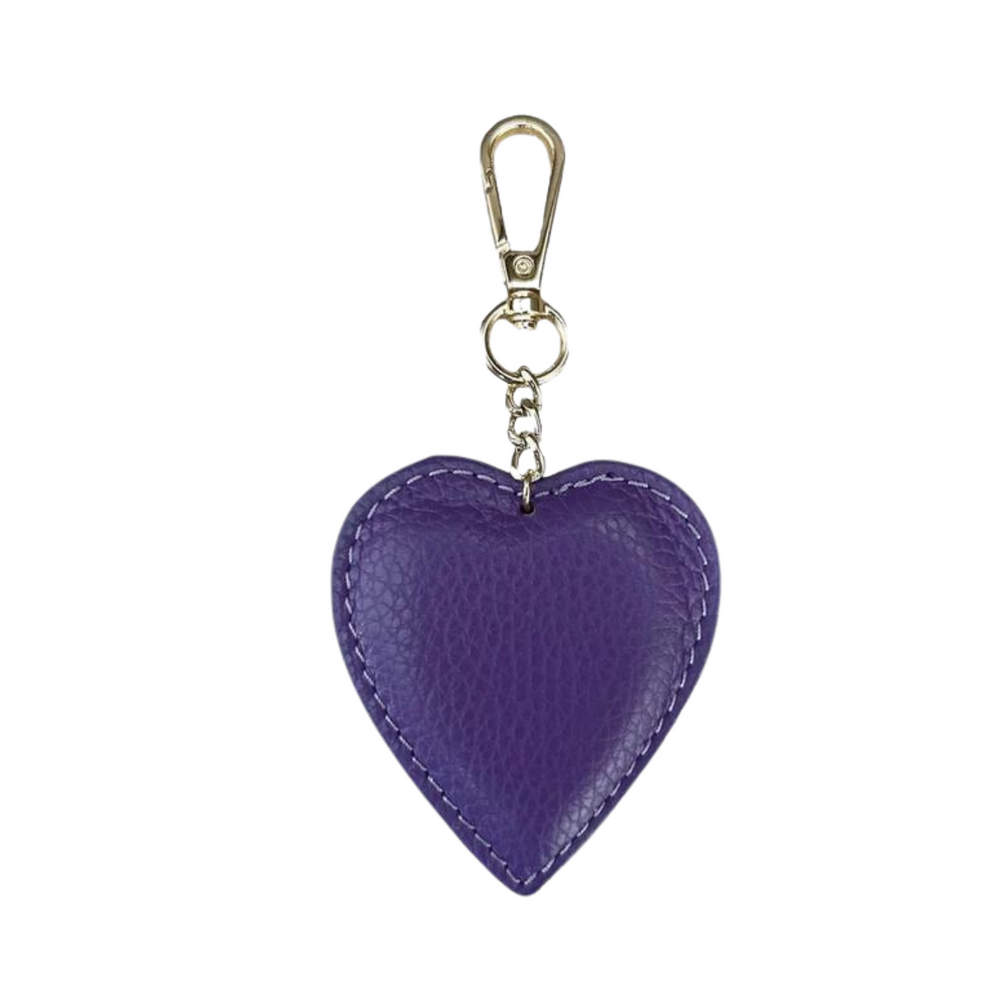 Porte-clés "Coeur" en Cuir Véritable-Fermeture avec Mousqueton-Violet