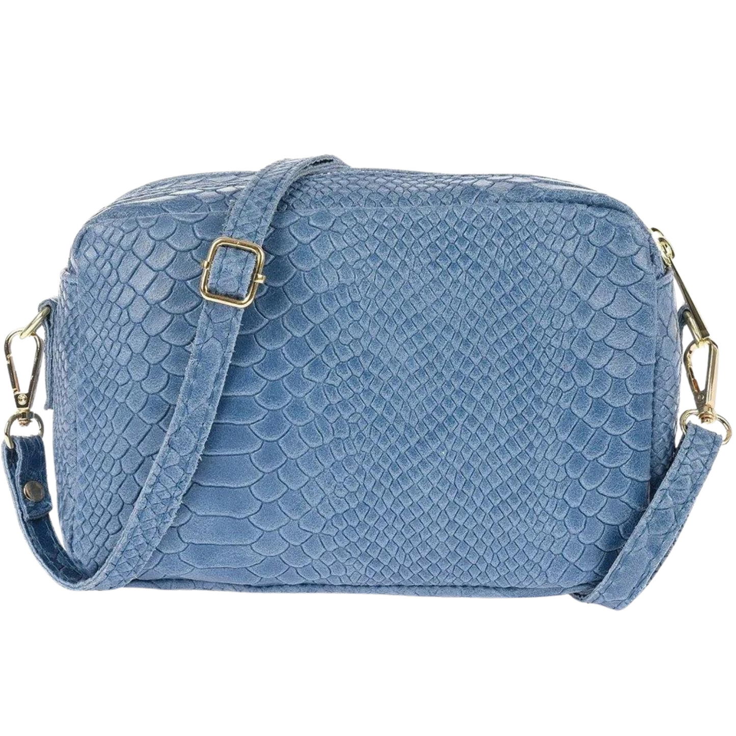 Borsa in vera Pelle "Mystique" - Pochette doppio scomparto Stampa "Pitonata"- Colore Celeste