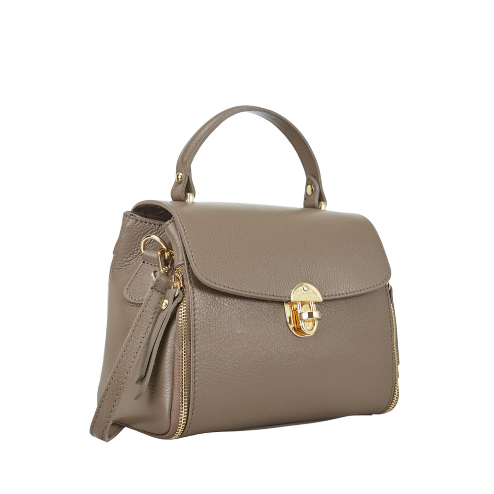 Borsa in vera Pelle "Giulia" - Pelle martellata struttura rigida - Colore Taupe