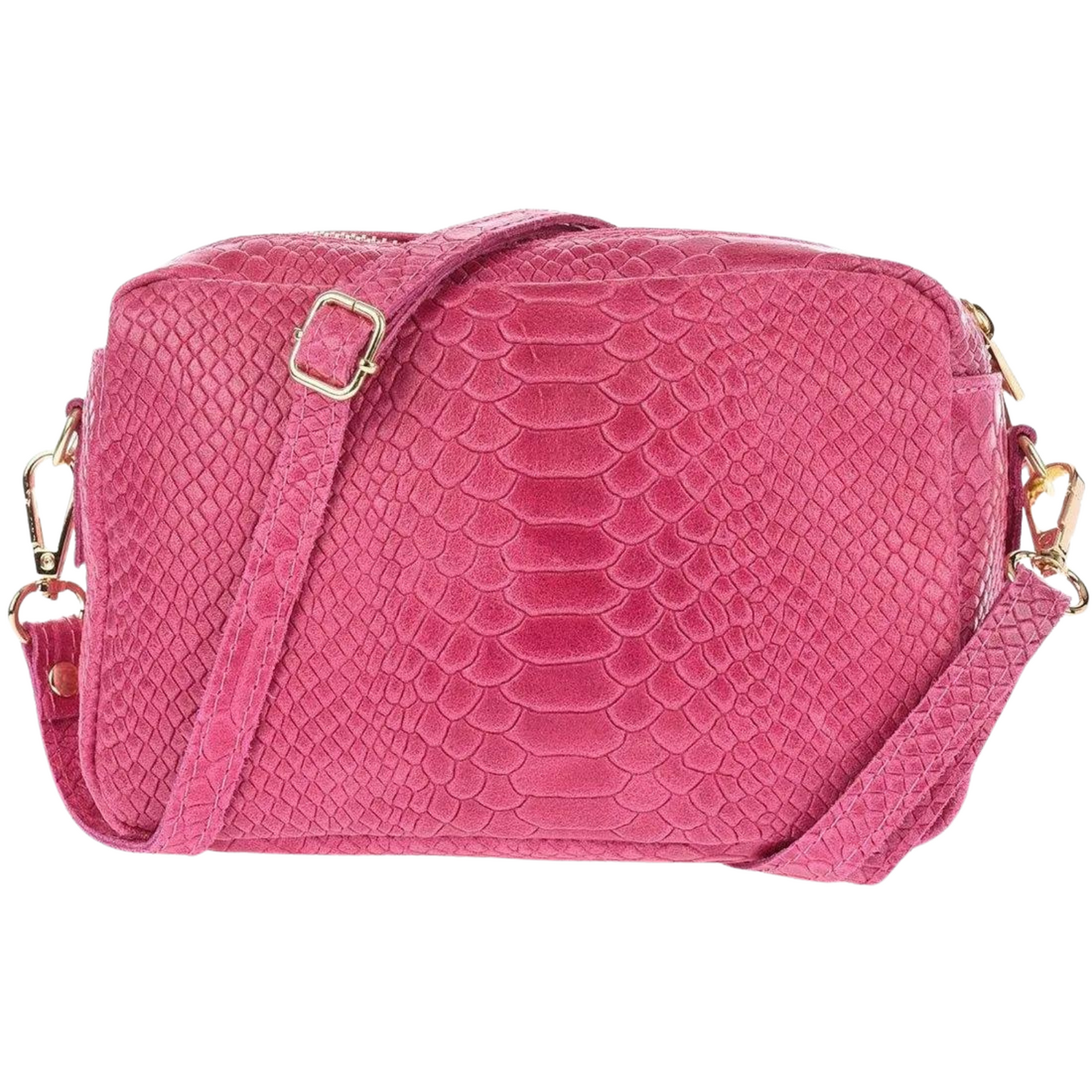 Borsa in vera Pelle "Mystique" - Pochette doppio scomparto Stampa "Pitonata"- Colore Fucsia