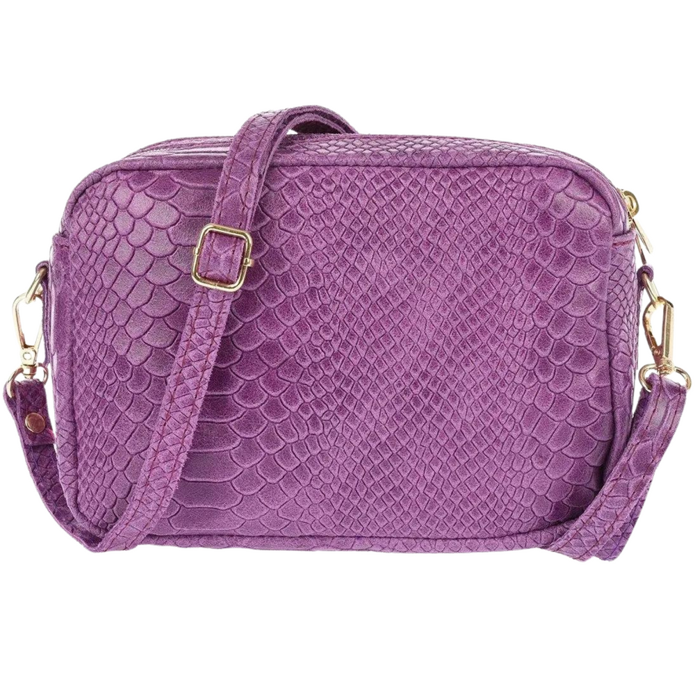 Borsa in vera Pelle "Mystique" - Pochette doppio scomparto Stampa "Pitonata"- Colore Viola