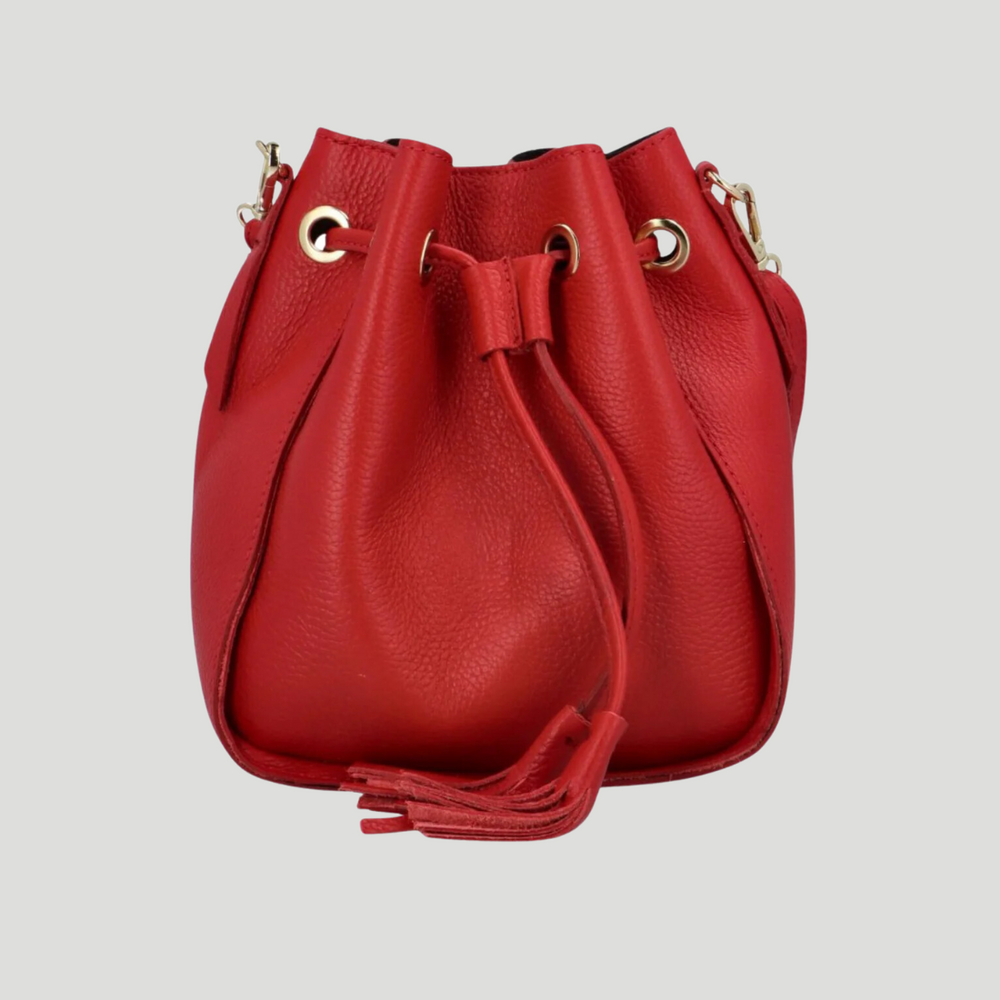 Bolso de cubo de cuero genuino "Ros"-Práctico elegante-Color rojo