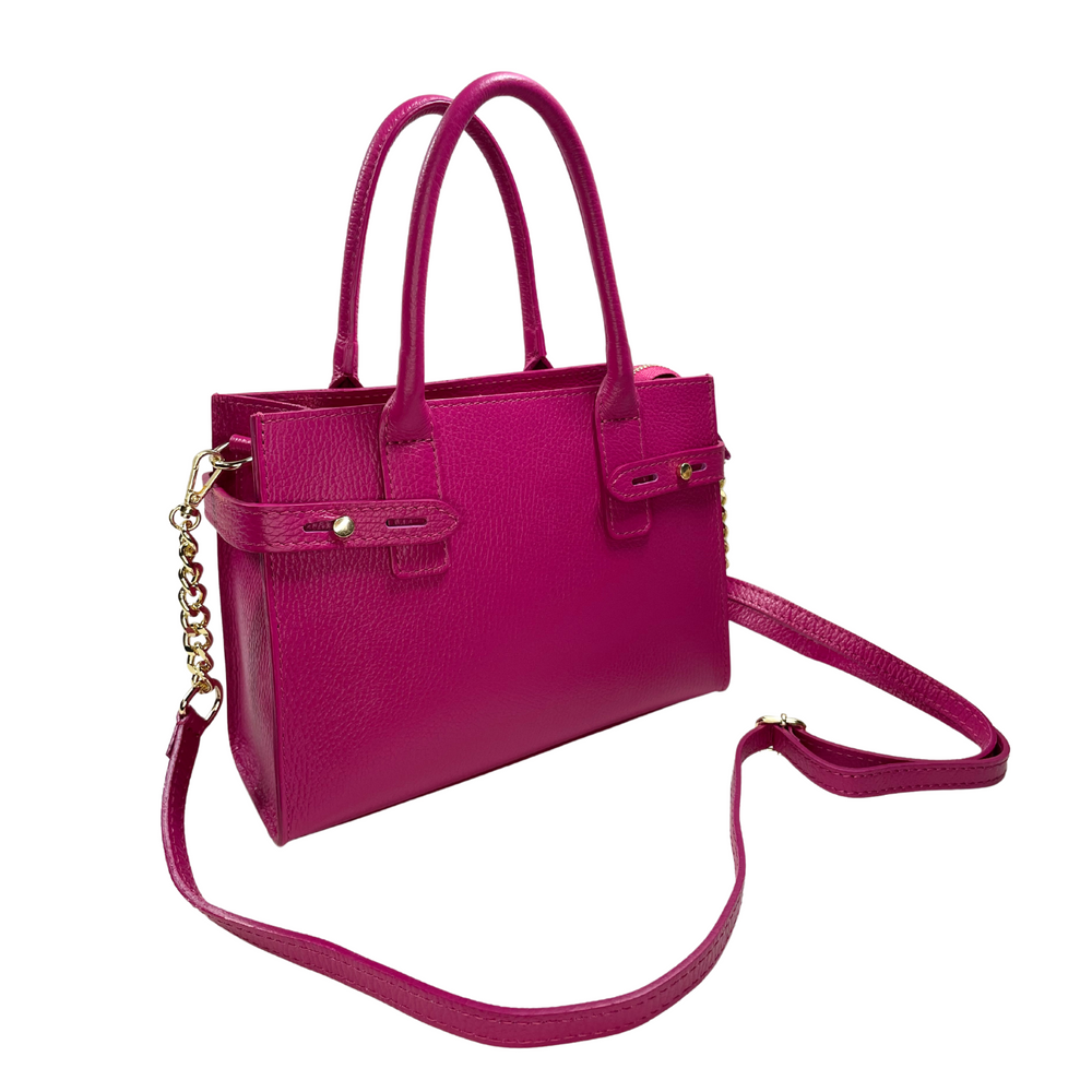 Borsa in vera Pelle "Gaia" - Elegante a mano e tracolla - Colore Fucsia