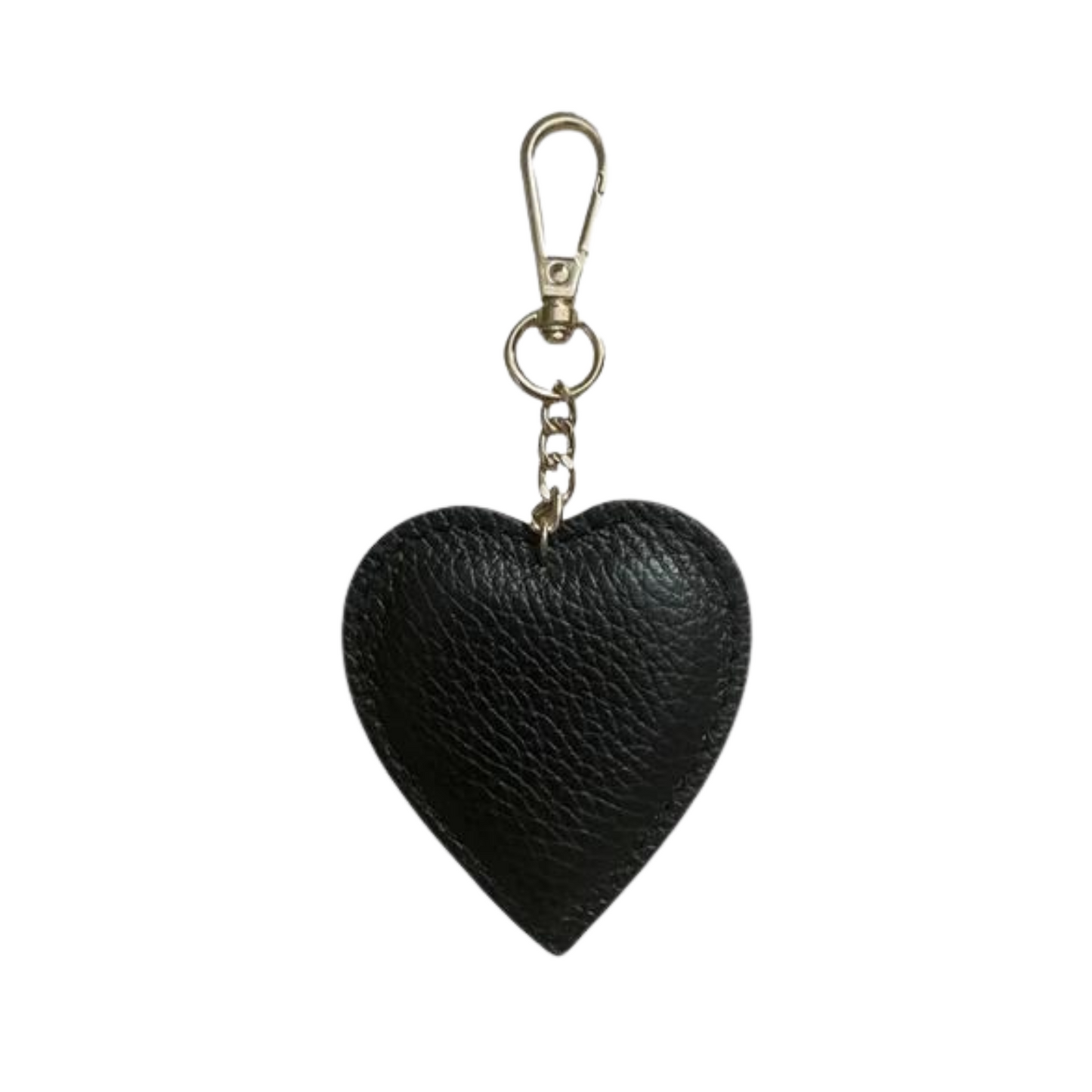 Portachiavi "Cuore" in vera pelle - Chiusura con Moschettone - Colore Nero