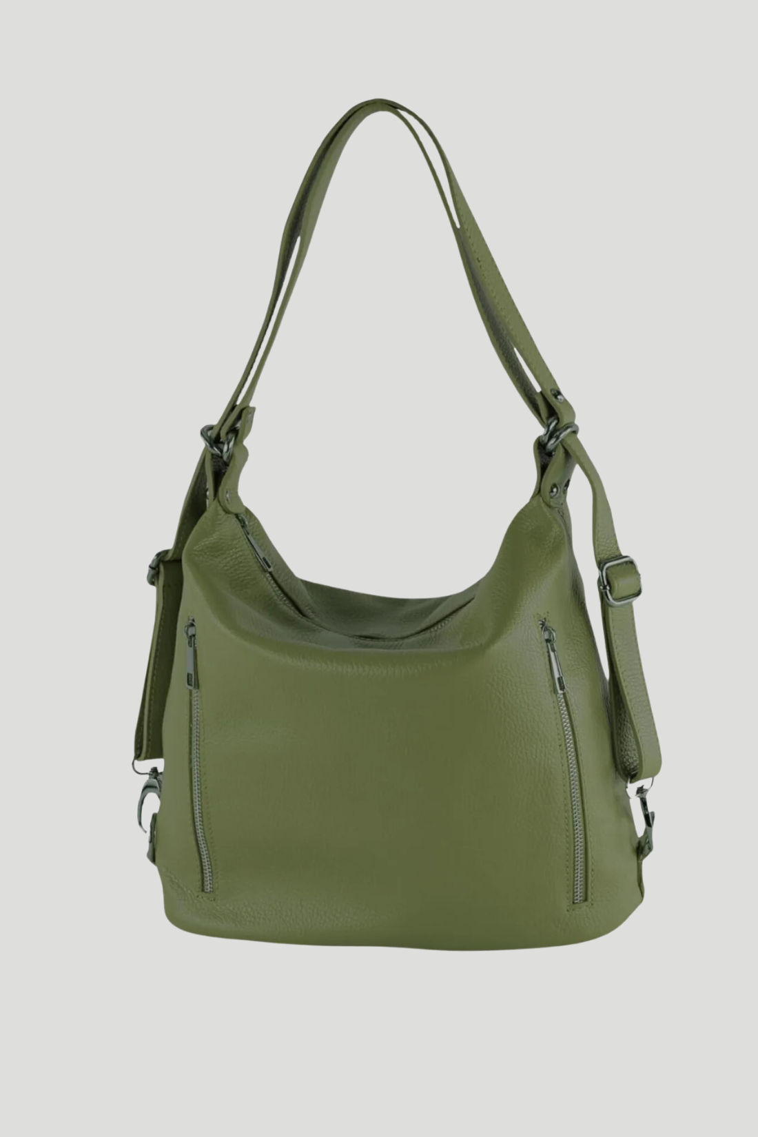 Borsa Zaino in vera Pelle 2 in 1 "Caterina" - Morbida pelle indossabile a spalla o zaino - Colore Verde