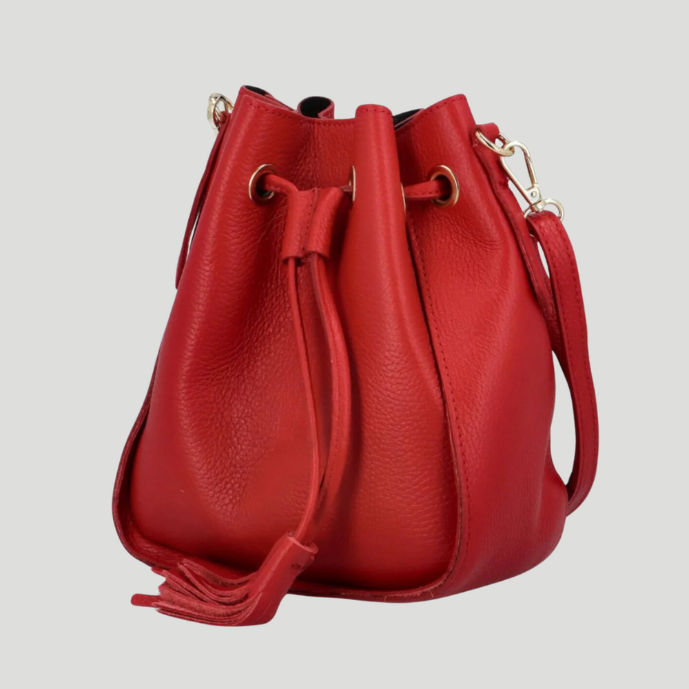 Bolso de cubo de cuero genuino "Ros"-Práctico elegante-Color rojo