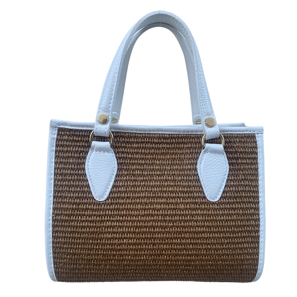 Borsa in vera Pelle e Rafia "Sole" - Rafia intrecciata naturale - Colore Bianco