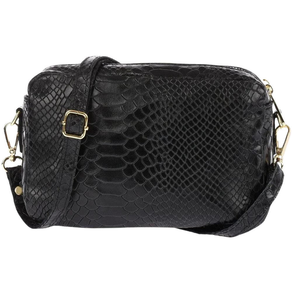 
                      
                        Borsa in vera Pelle "Mystique" - Pochette doppio scomparto Stampa "Pitonata"- Colore Nero
                      
                    