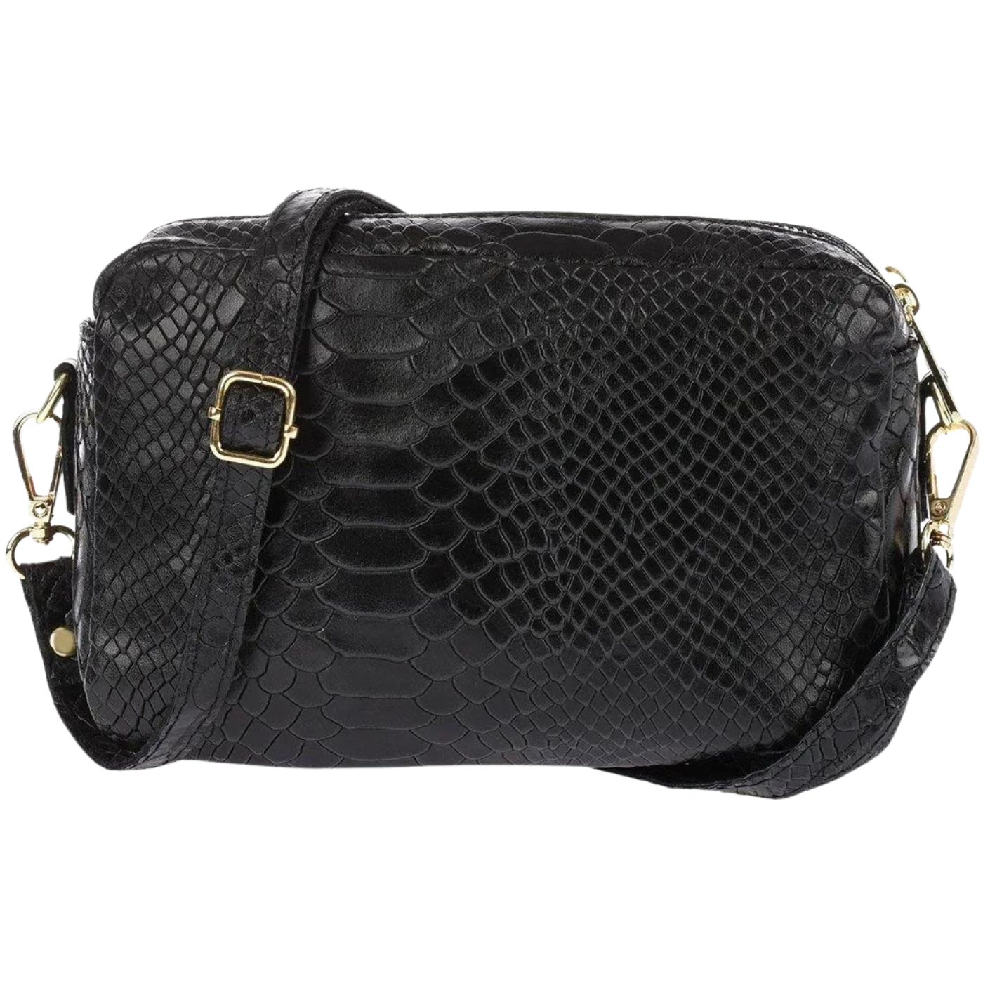 Borsa in vera Pelle "Mystique" - Pochette doppio scomparto Stampa "Pitonata"- Colore Nero