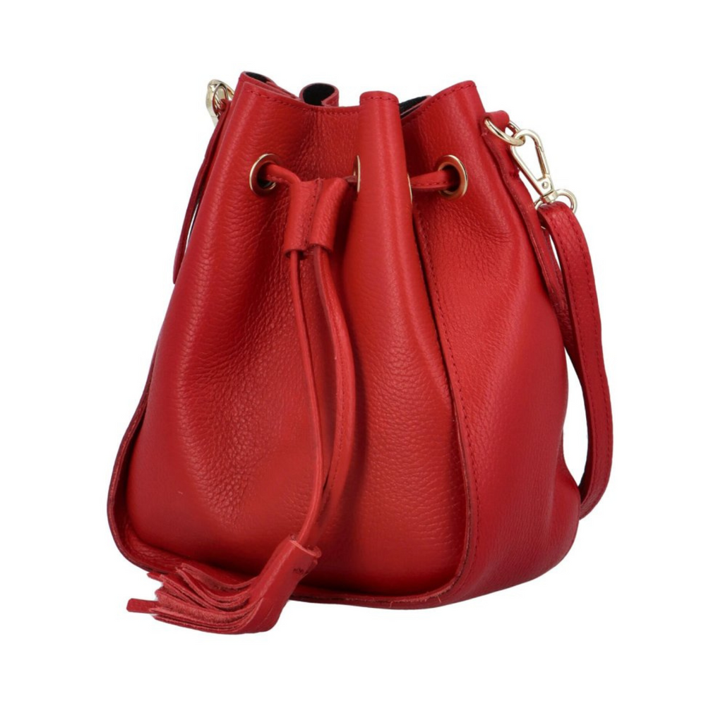 Bolso de cubo de cuero genuino "Ros"-Práctico elegante-Color rojo