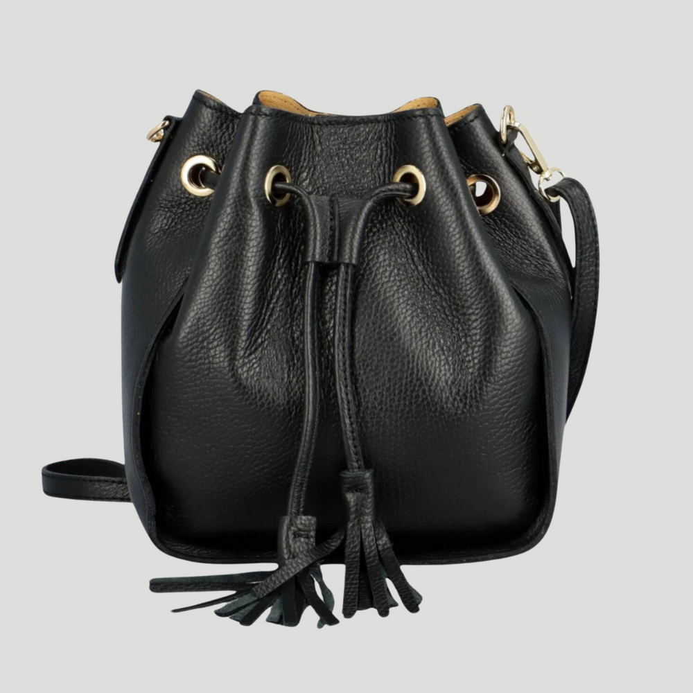 Bolso Cubo Piel Genuina "Ros"-Práctico elegante-Negro