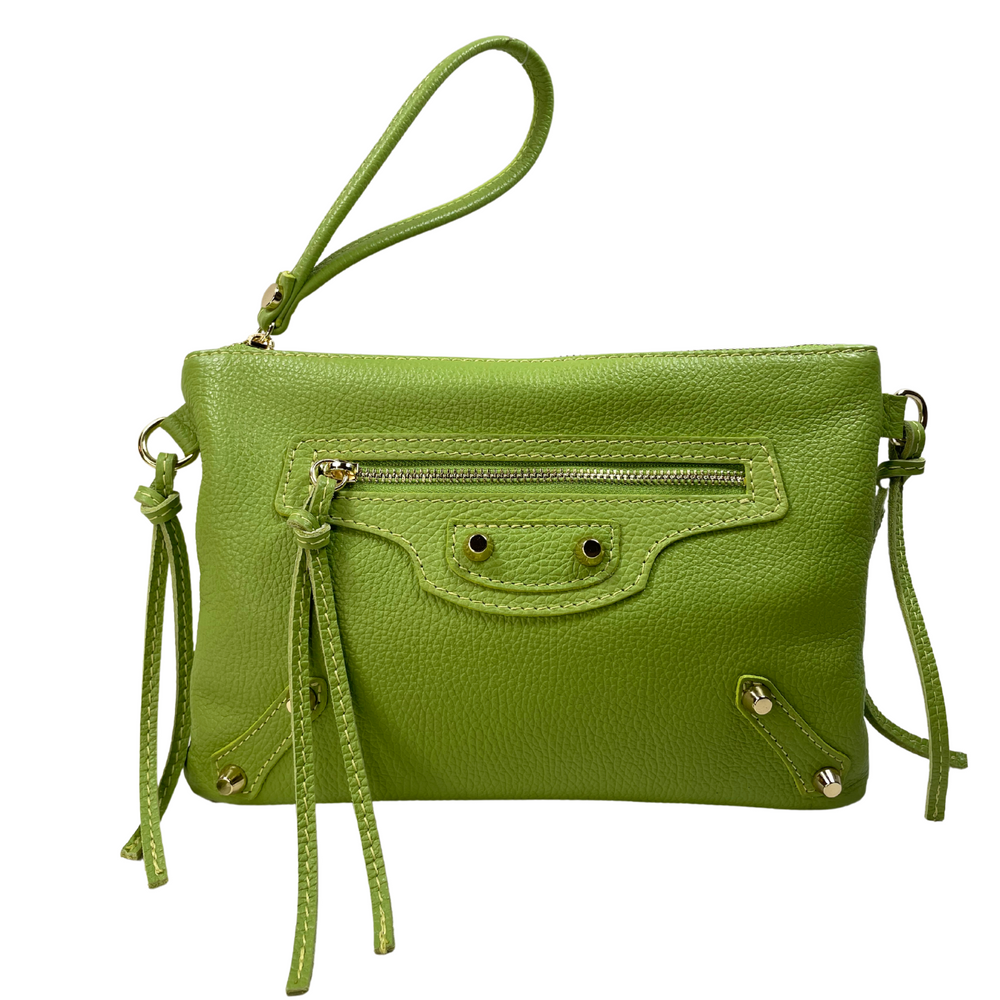 Borsa in vera Pelle "Parola" - Pelle martellata e borchie - Colore Verde