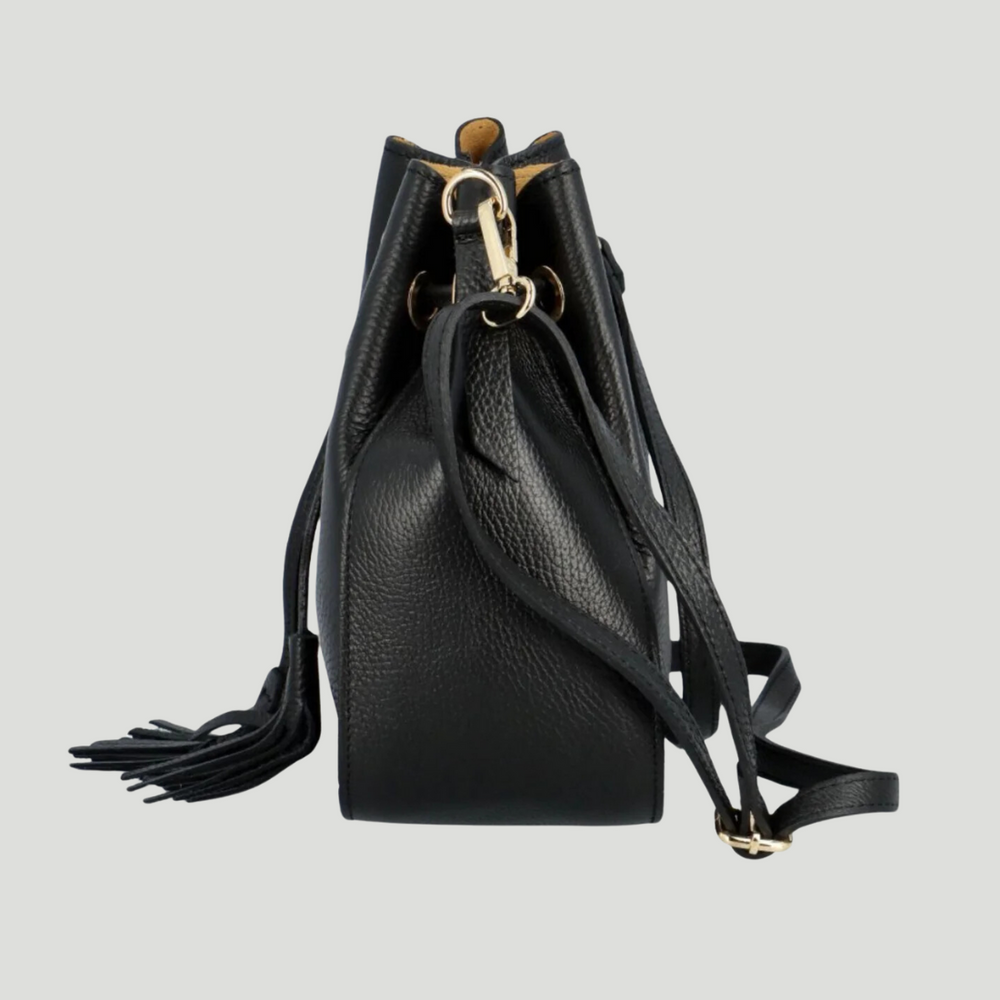 Bolso Cubo Piel Genuina "Ros"-Práctico elegante-Negro