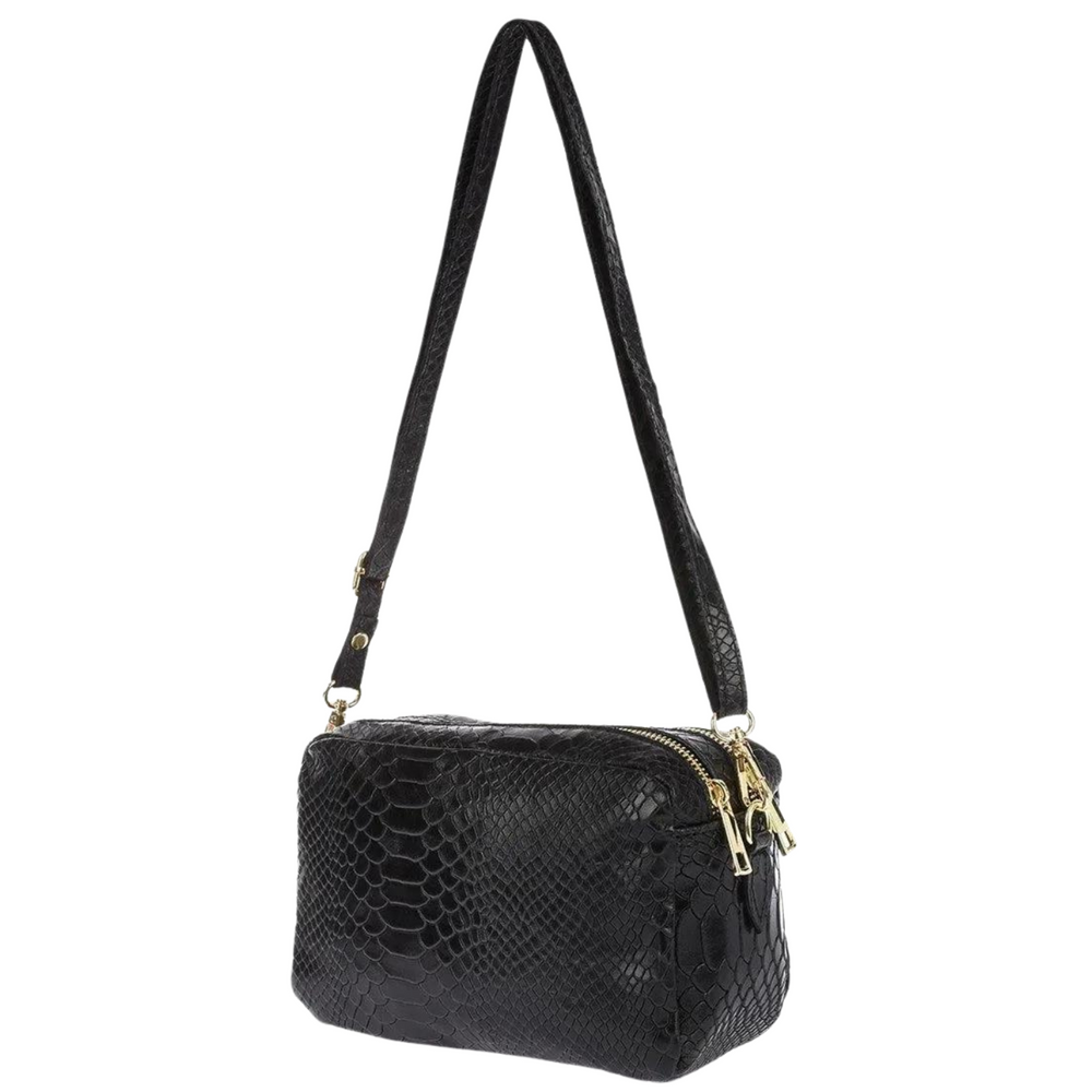 
                      
                        Borsa in vera Pelle "Mystique" - Pochette doppio scomparto Stampa "Pitonata"- Colore Nero
                      
                    