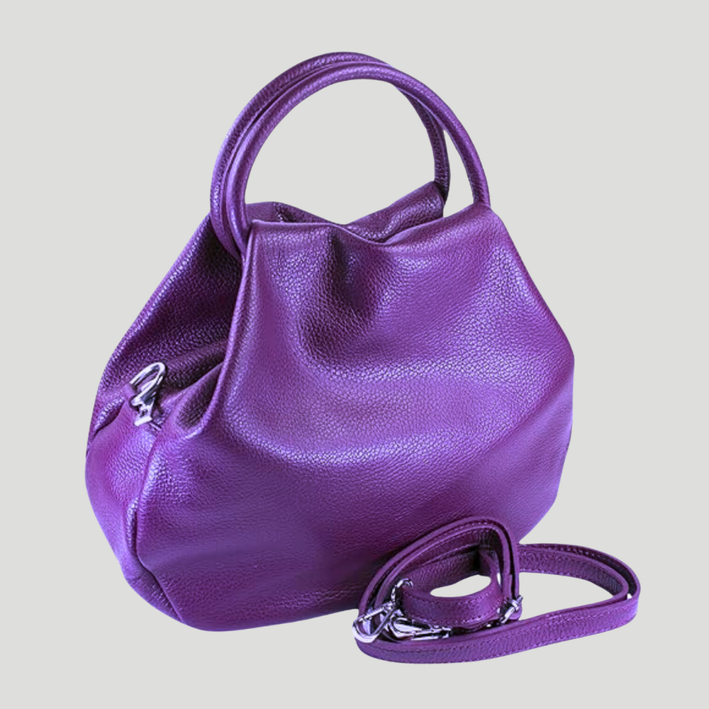 Borsa in vera Pelle "Fiocco" - Morbida Pelle capienza ampia - Colore Viola