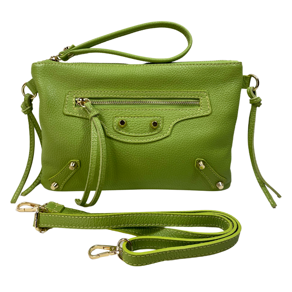 
                      
                        Bolso de cuero genuino "Word"-Apriete el cuero y los tachas-Color verde
                      
                    