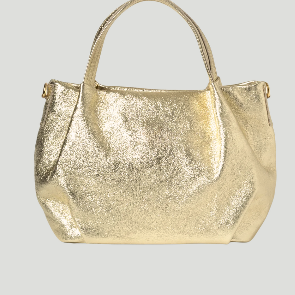 Borsa in vera Pelle "Aurora Metal " - Morbida Pelle Laminata - Colore Oro Laminato