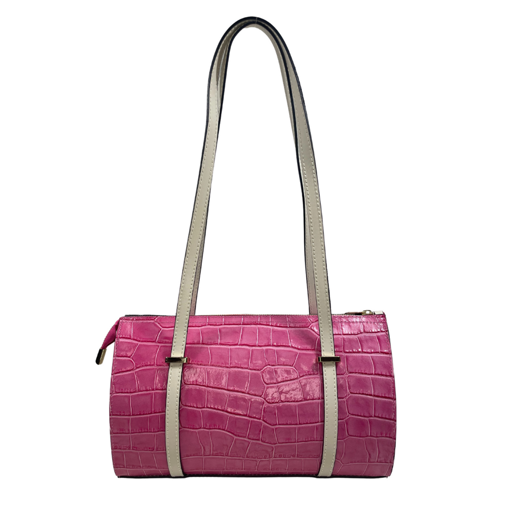 Borsa Bauletto in vera Pelle "Allegra" - Stampa Cocco Lucida - Colore Fucsia