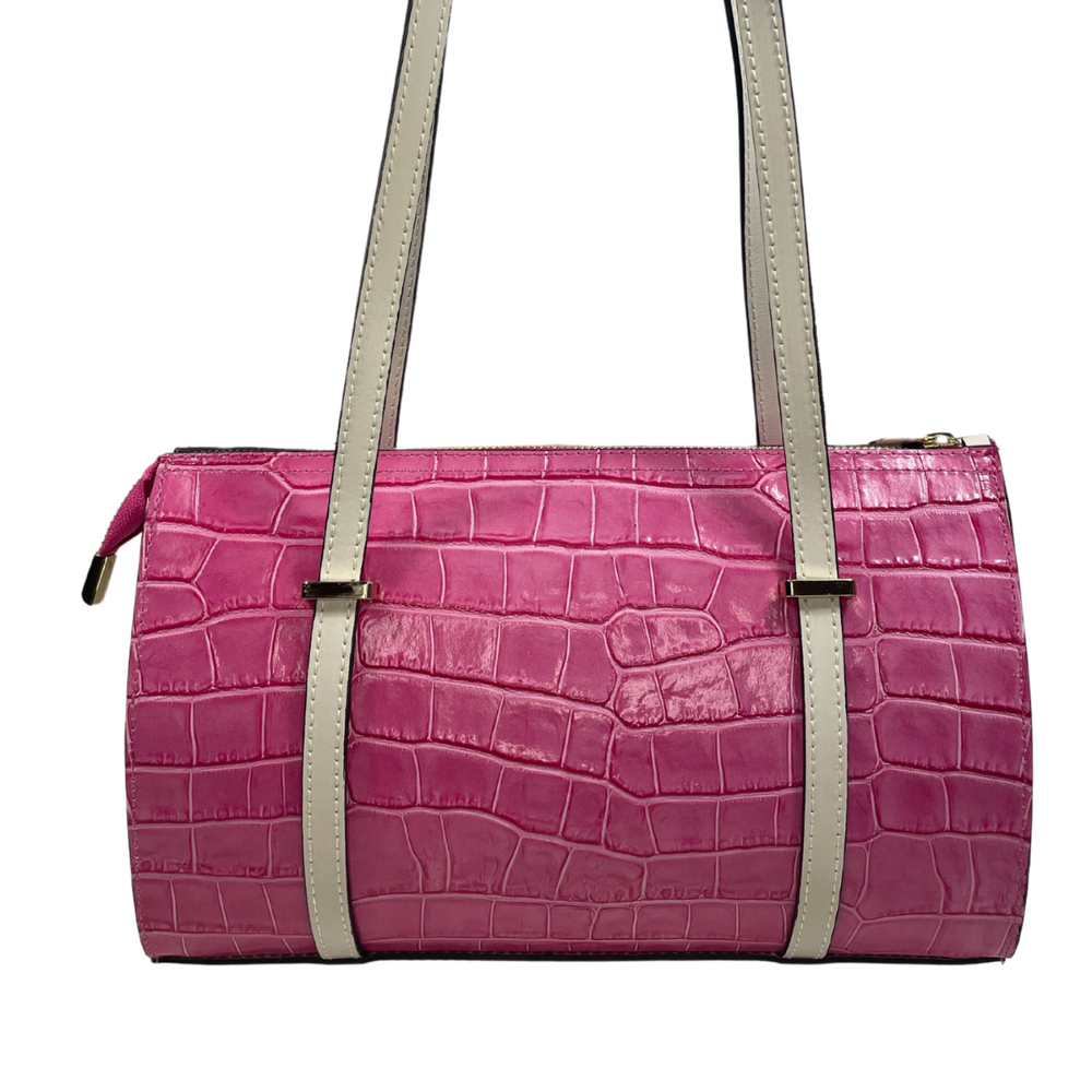 Borsa Bauletto in vera Pelle "Allegra" - Stampa Cocco Lucida - Colore Fucsia