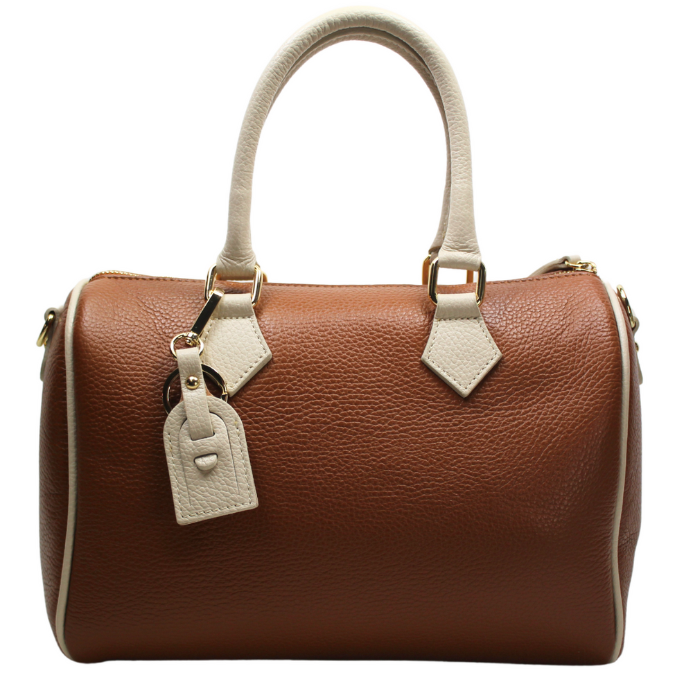 Borsa Bauletto in vera Pelle "Avventura" - Morbida Pelle a mano e tracolla - Colore Cuoio/Beige