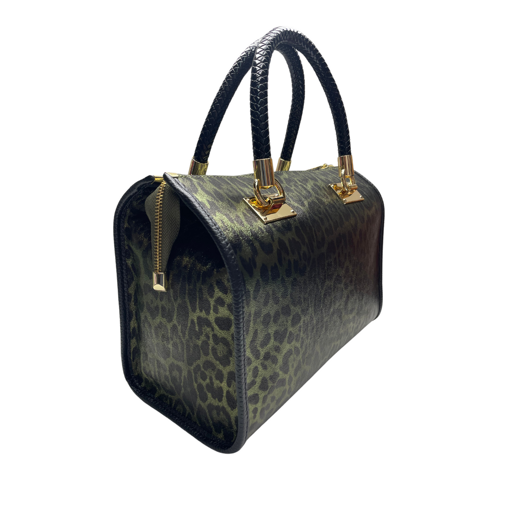 
                      
                        Borsa Bauletto in vera Pelle "Amelia" - audacia e lusso nel proprio stile - Animalier Oro Verde
                      
                    