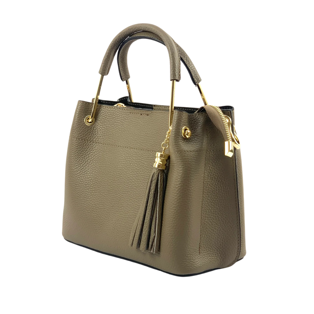 Borsa in vera Pelle "Artemisia" - Elegante manico rigido - Colore Taupe