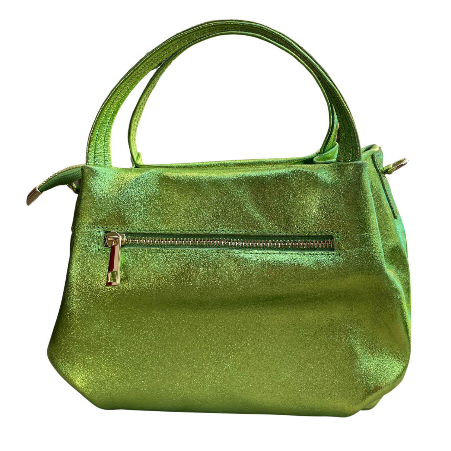 Borsa in vera Pelle "Aurora Metal " - Morbida Pelle Laminata - Colore Verde Laminato