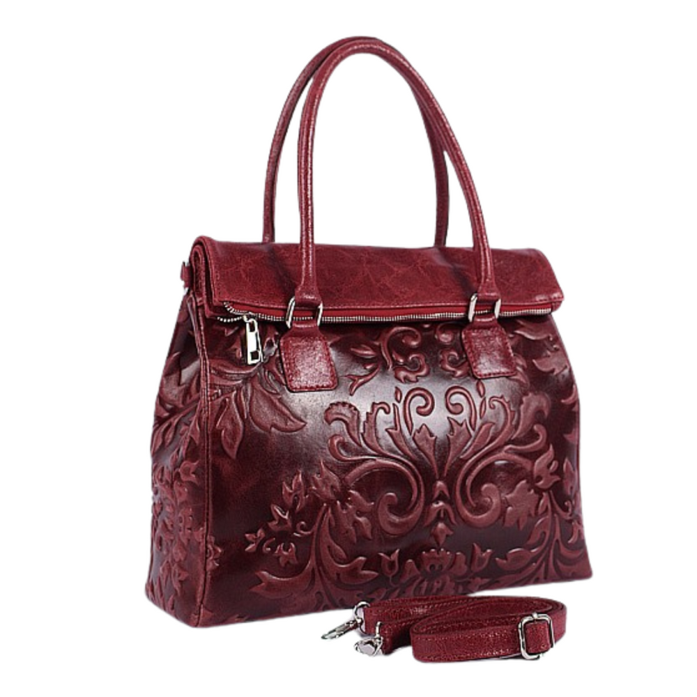 Borsa in vera Pelle "Beatrice" in Vera Pelle con Decorazioni in Rilievo - Colore Rosso