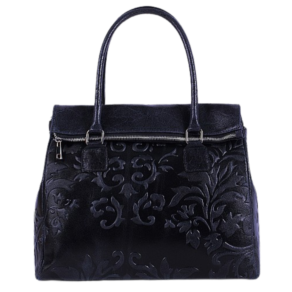 Borsa in vera Pelle "Beatrice" in Vera Pelle con Decorazioni in Rilievo - Colore Nero