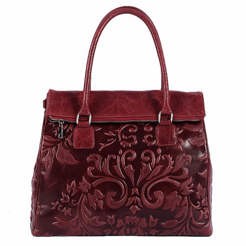 Borsa in vera Pelle "Beatrice" in Vera Pelle con Decorazioni in Rilievo - Colore Rosso