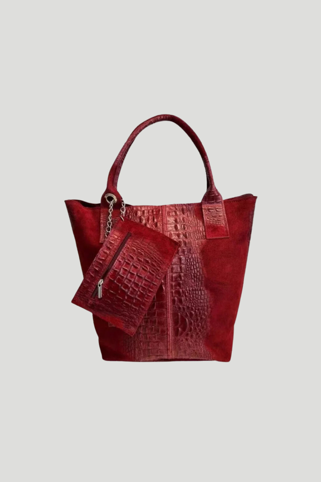 Borsa in vera Pelle "Cigno" - Shopper in camoscio e stampa cocco - Colore Rosso