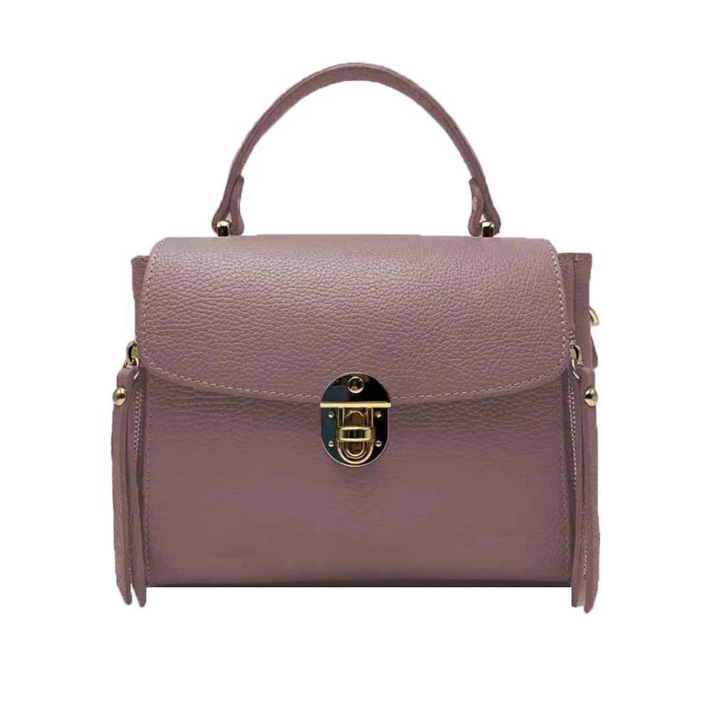 Borsa in vera Pelle "Giulia" - Pelle martellata struttura rigida - Colore Rosa Cipria