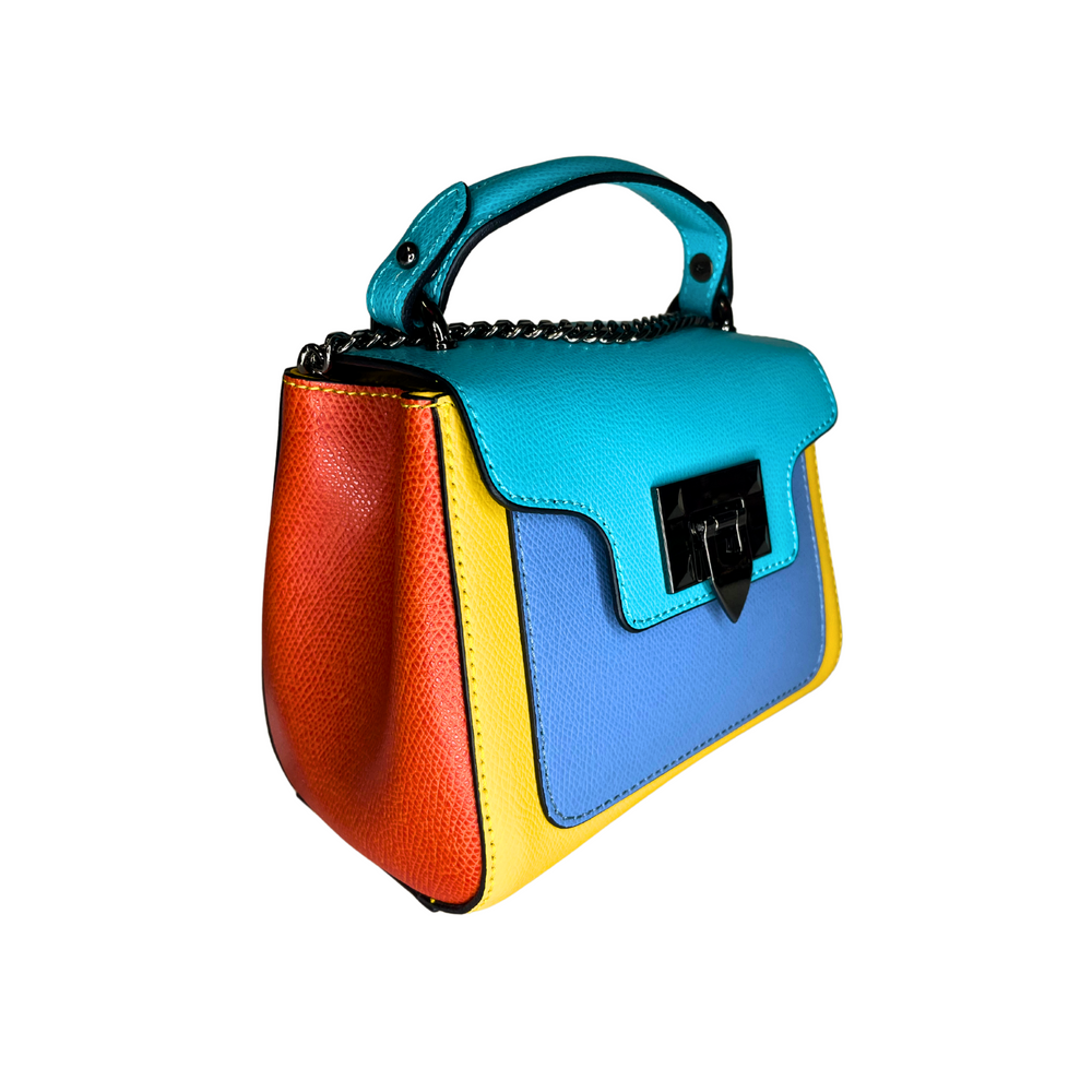 
                      
                        Borsa in vera Pelle "Iride" - Con catena e doppio scomparto - Multicolore Celeste/Giallo/Rosso/Azzurro
                      
                    