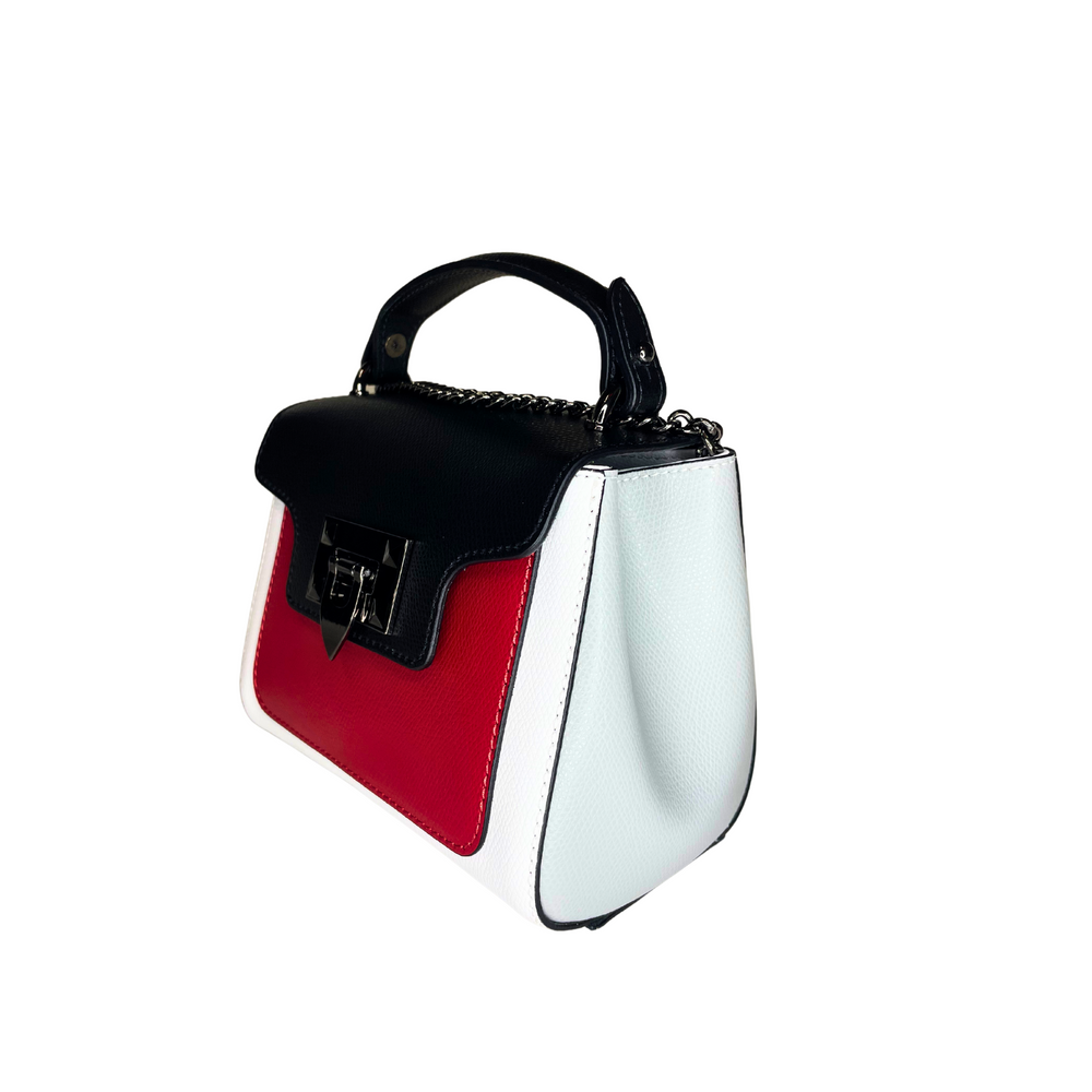 
                      
                        Borsa in vera Pelle "Iride" - Con catena e doppio scomparto - Multicolore Nero/Bianco/Rosso
                      
                    