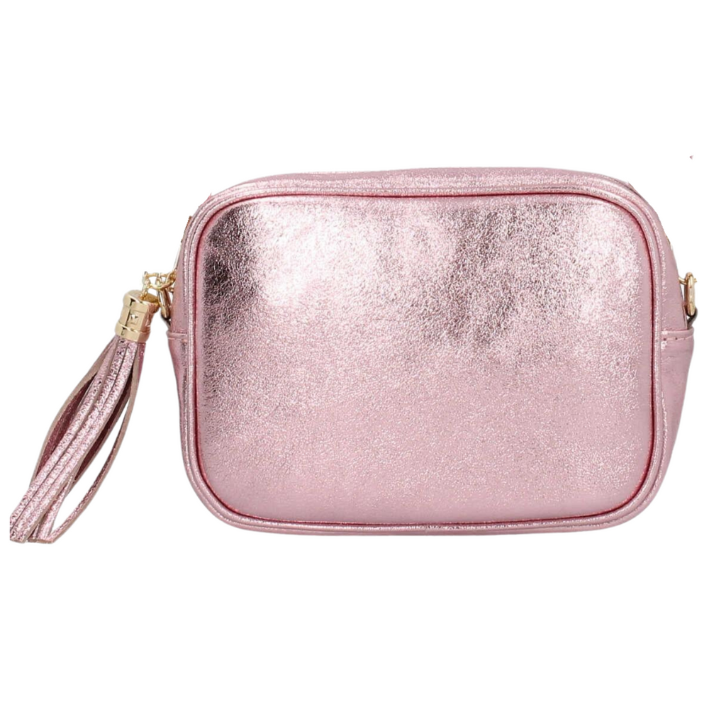 
                      
                        Borsa in vera Pelle "Lyra Metal" - Pochette con Pendolo Metallizzate - Colore Rosa Laminato
                      
                    