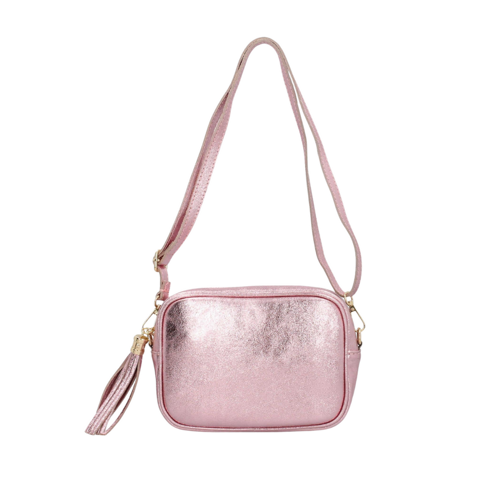 
                      
                        Borsa in vera Pelle "Lyra Metal" - Pochette con Pendolo Metallizzate - Colore Rosa Laminato
                      
                    