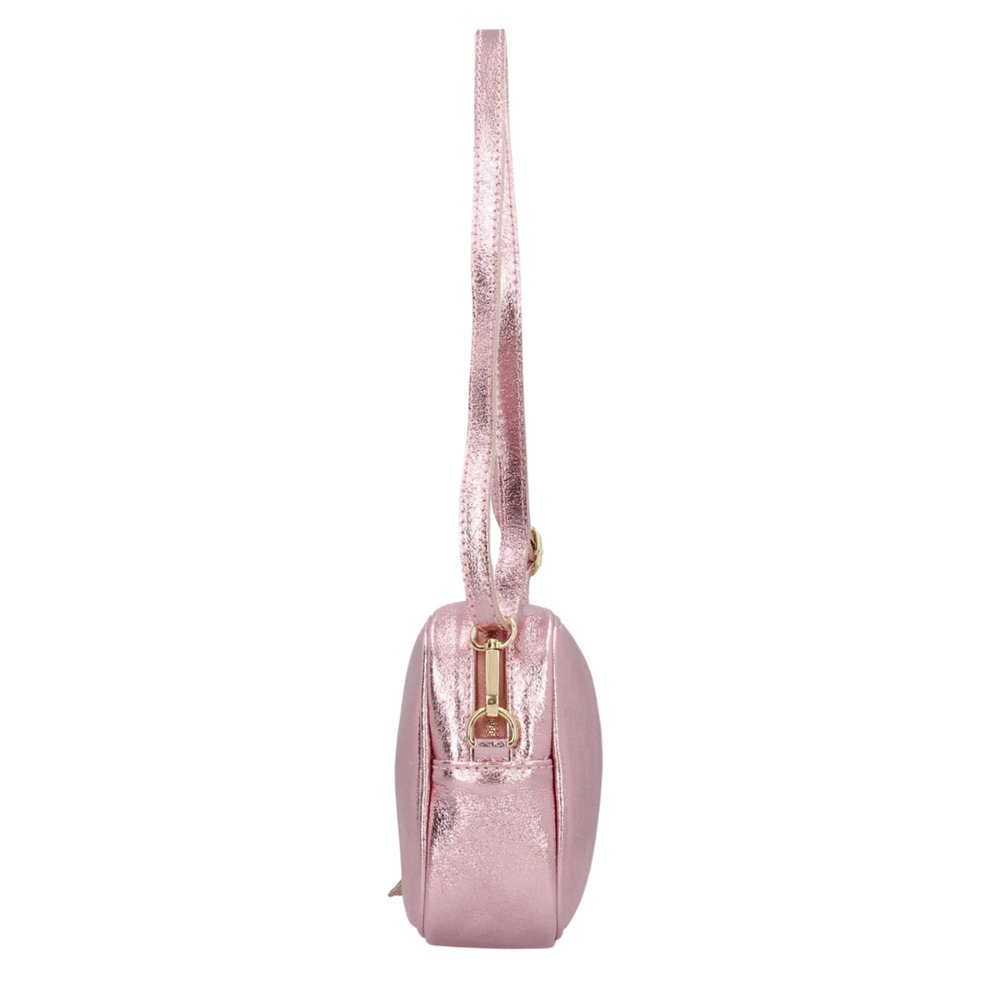 
                      
                        Borsa in vera Pelle "Lyra Metal" - Pochette con Pendolo Metallizzate - Colore Rosa Laminato
                      
                    