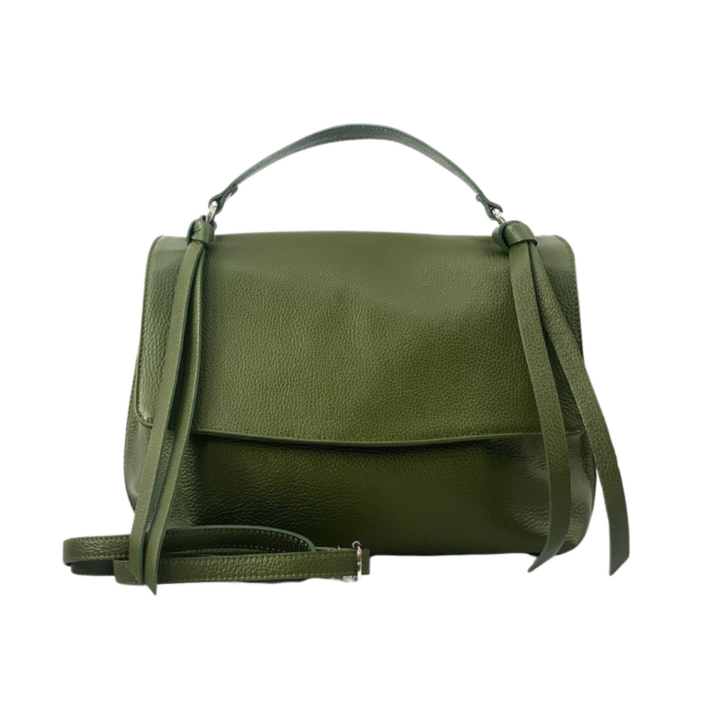 Borsa in vera Pelle "Matilda" - Pochette doppio scomparto - Colore Verde Militare