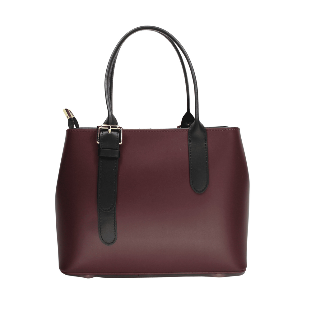 Borsa in vera Pelle "Melodi" - Elegante Bicolore Alta Qualità - Colore Bordeaux / Nero