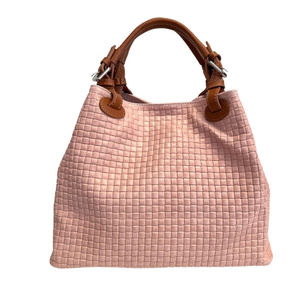 Borsa in vera Pelle "Riverso" - Trama intrecciata Praticità e Alta Qualità - Colore Rosa