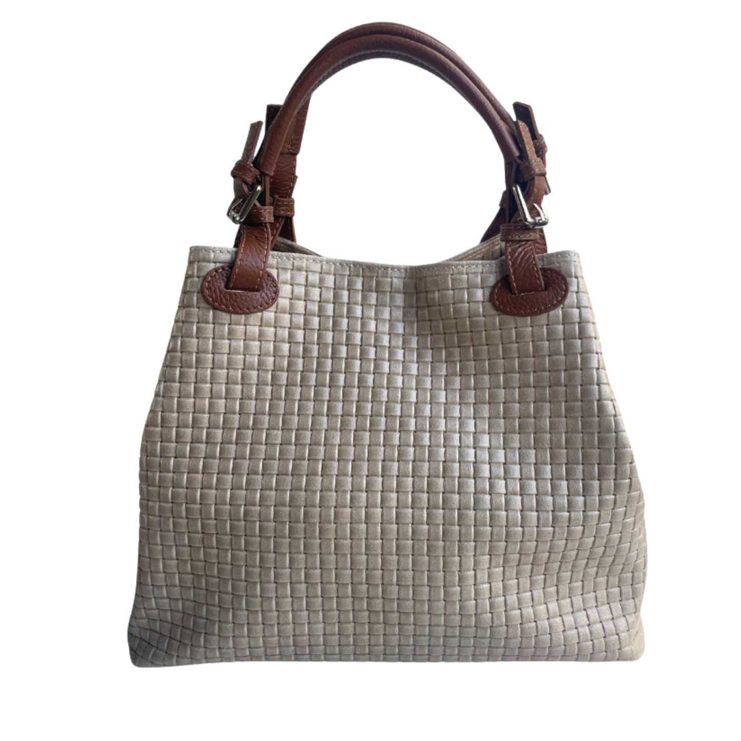 Borsa in vera Pelle "Riverso" - Trama intrecciata Praticità e Alta Qualità - Colore Beige