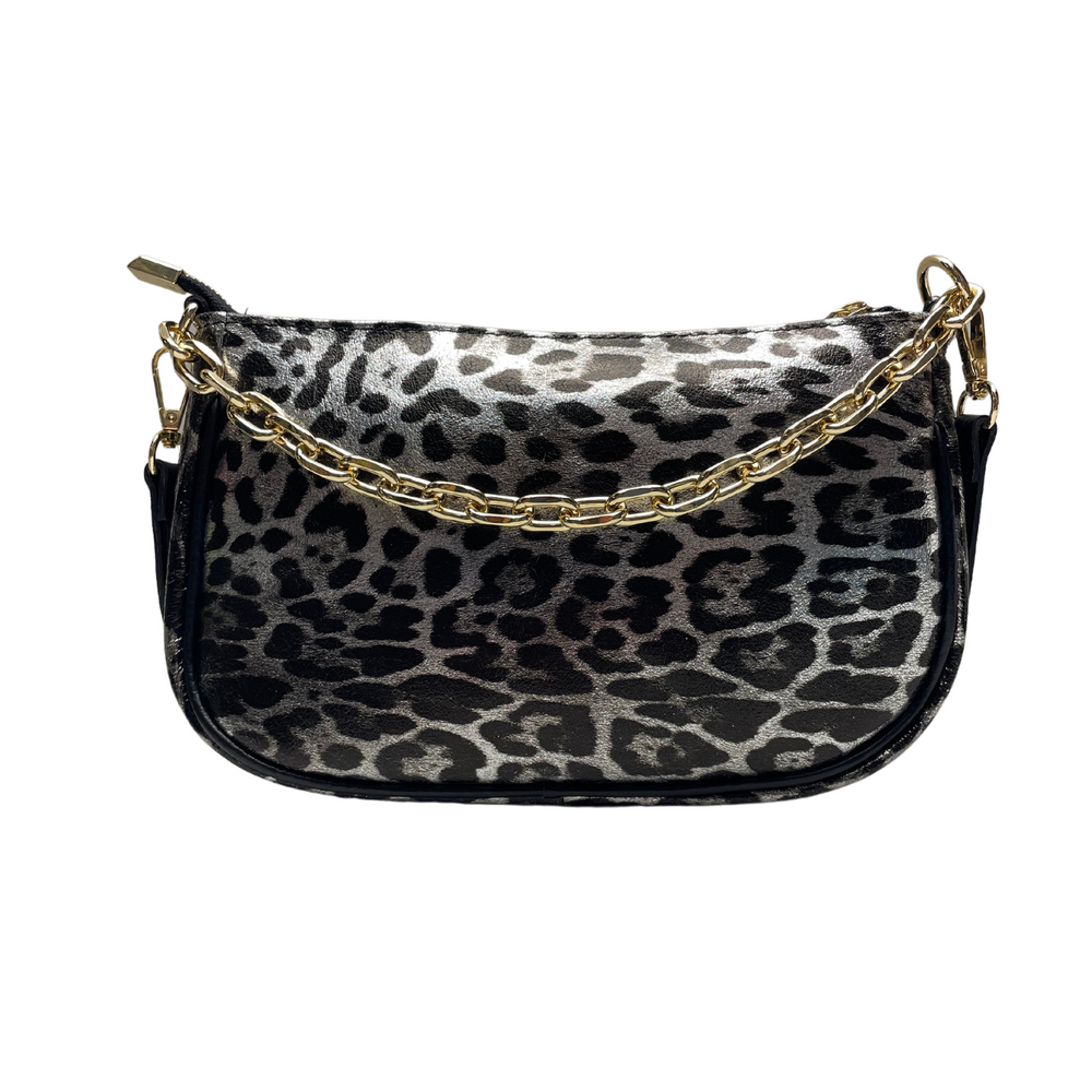 
                      
                        Borsa in vera Pelle "Solara" - A mano tracolla e Spalla Animalier - Colore Argento
                      
                    