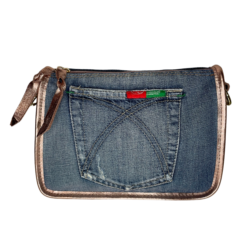 
                      
                        Borsa in vera Pelle "jeans" - Denim e Vera Pelle con Zip - Colore Pelle Laminata Rosa
                      
                    