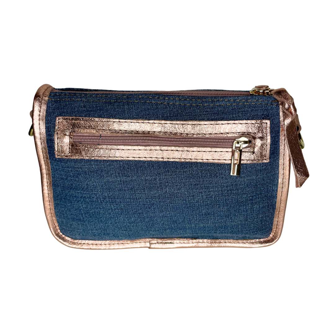 
                      
                        Borsa in vera Pelle "jeans" - Denim e Vera Pelle con Zip - Colore Pelle Laminata Rosa
                      
                    